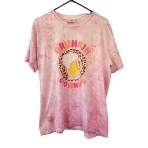 Comfort Colors Pink "Drunkin Growups" Dunkin Donuts Graphic T-Shirt Size Large